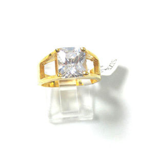Gold Solitaire Ring Faceted Square CZ Wide 50 MILS
